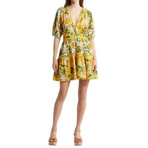 Farm Rio Biriba Mix Mini Dress Size Small Yellow & Green Tropical Fruit Print
